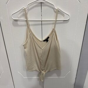 Forever 21 Cream Waffle Knit Tie Tank Top